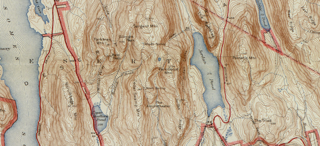 A portion of a historic Acadia national Park map