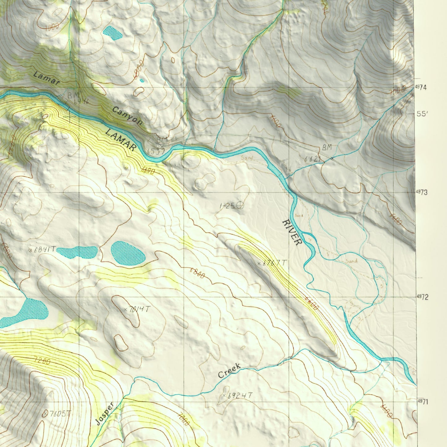 1986 Yellowstone National Park | Lamar Valley and Slough Creek | 7.5'x7.5' Shaded Historic USGS Map