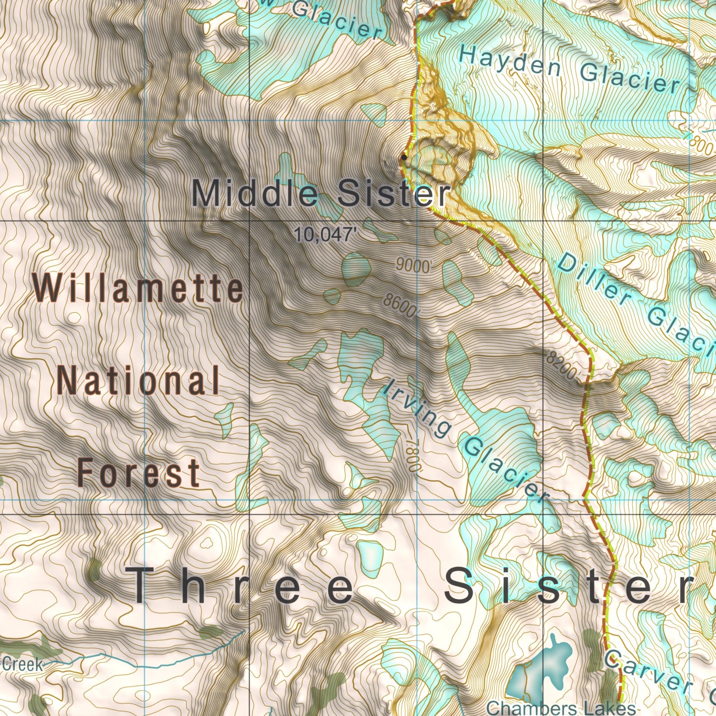 Three Sisters, OR | Shaded Topographic Map