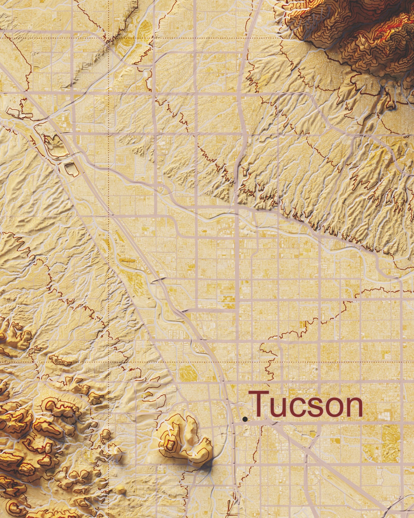 Tucson, AZ and Saguaro National Park | Shaded Relief Map