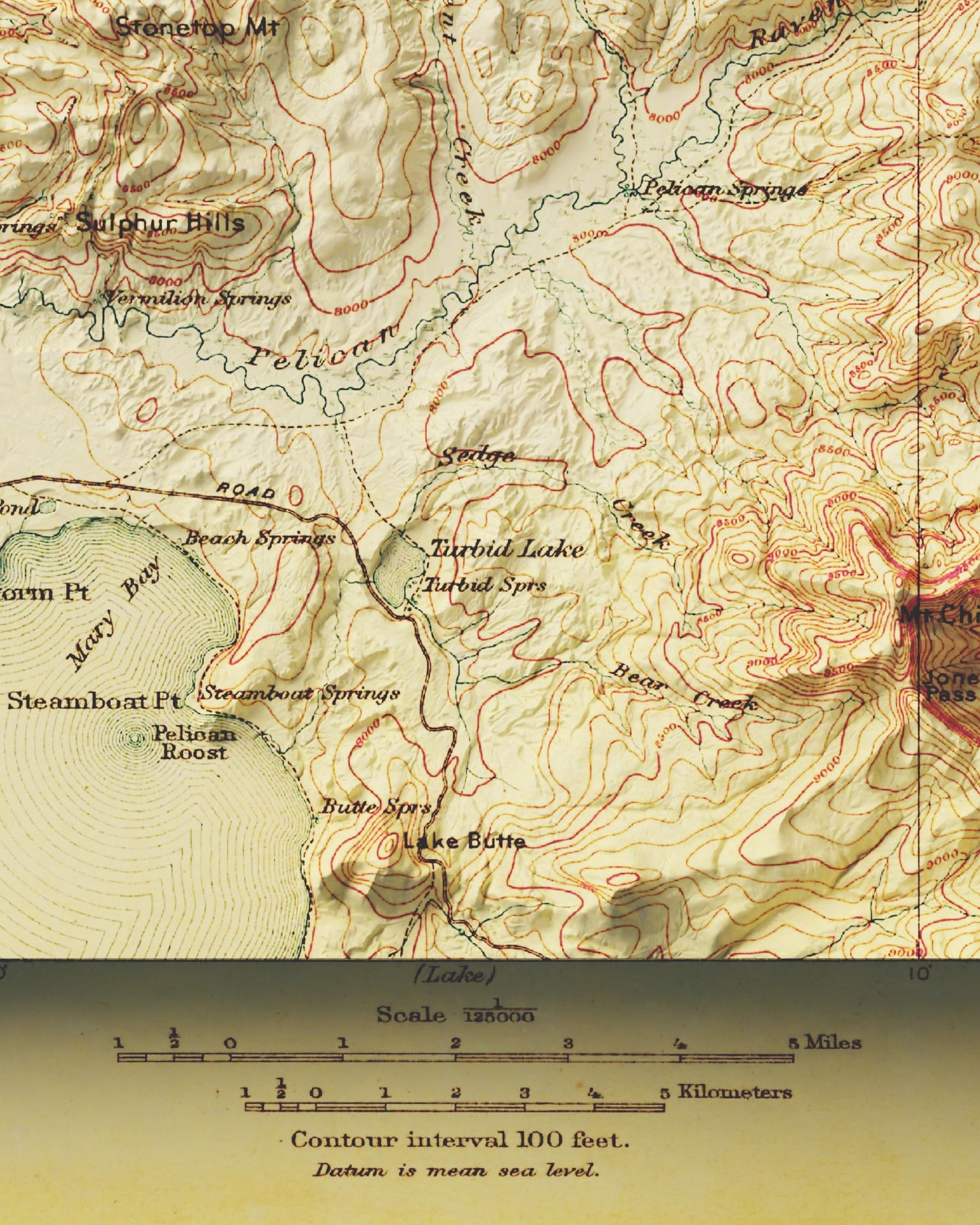 1911 Yellowstone National Park, WY | Canyon | 30'x30' Shaded Historic USGS Map
