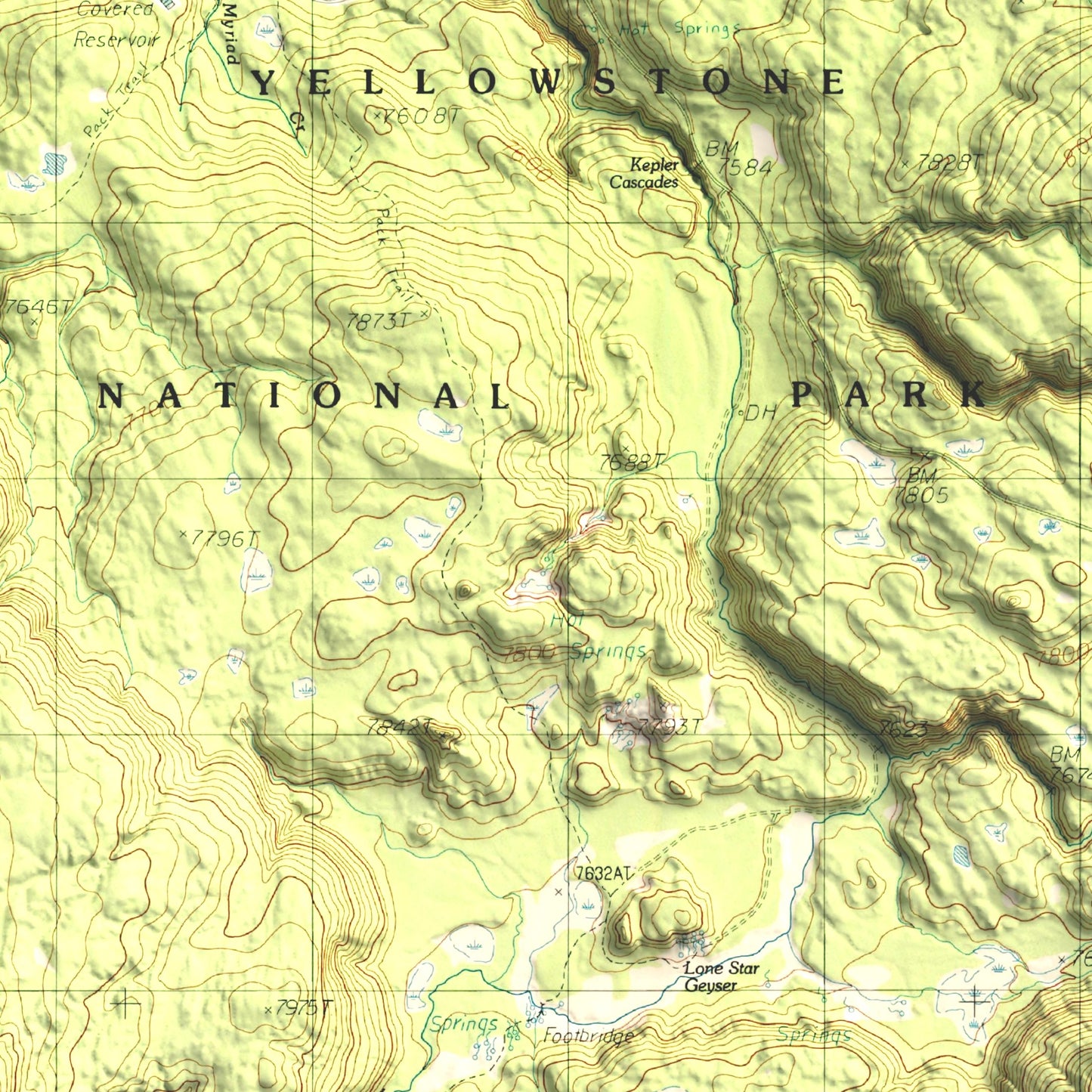 1986 Yellowstone National Park | Old Faithful | 7.5'x7.5' Shaded Historic USGS Map