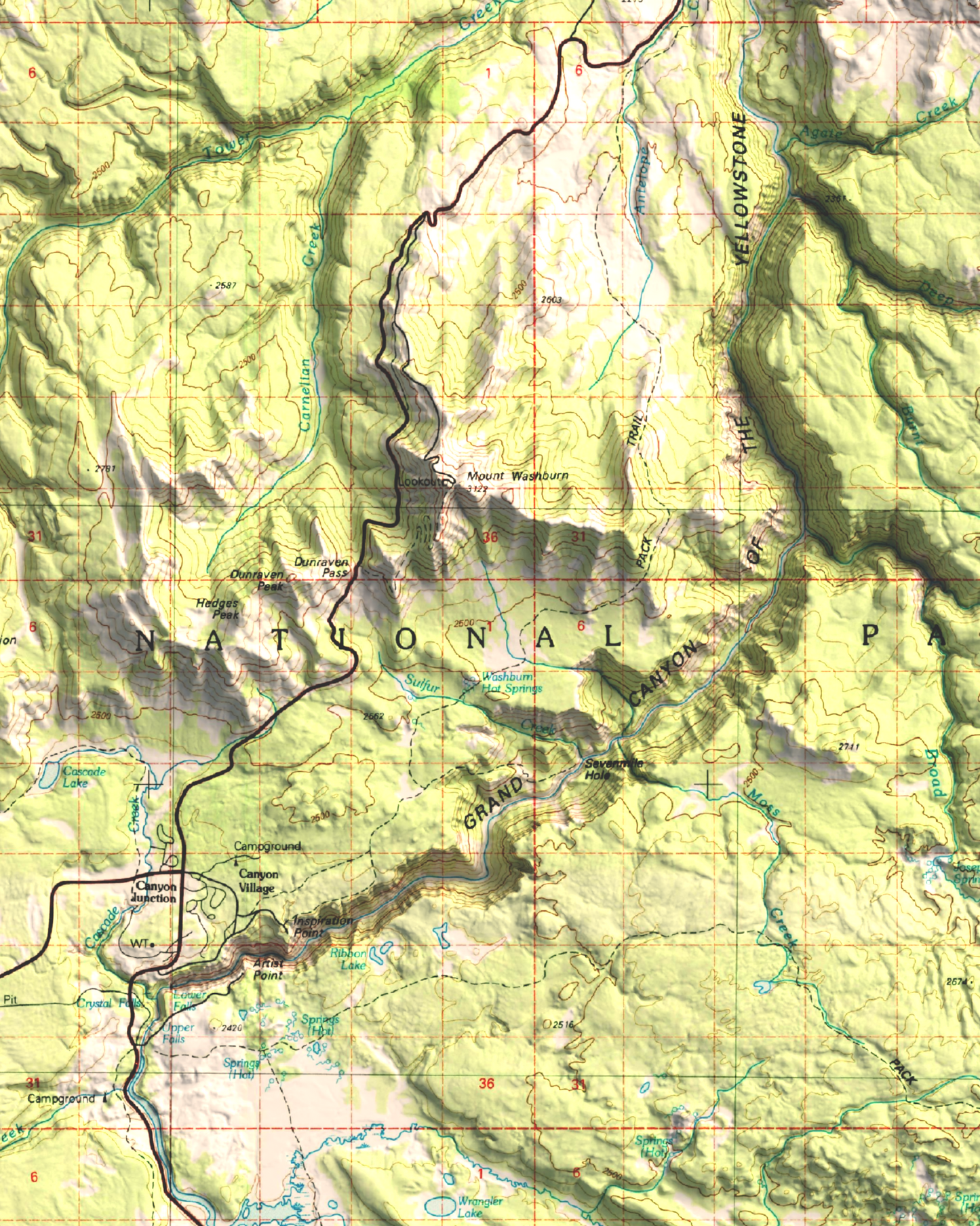 1983 Northern Yellowstone National Park | 30'x60' Shaded Historic USGS Map