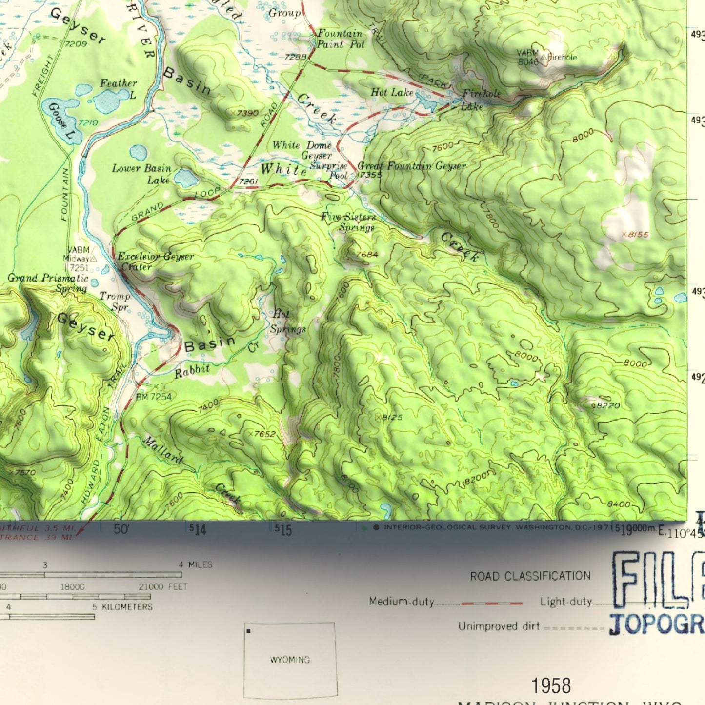 1958 Yellowstone National Park | Madison Junction | 15'x15' Shaded Historic USGS Map