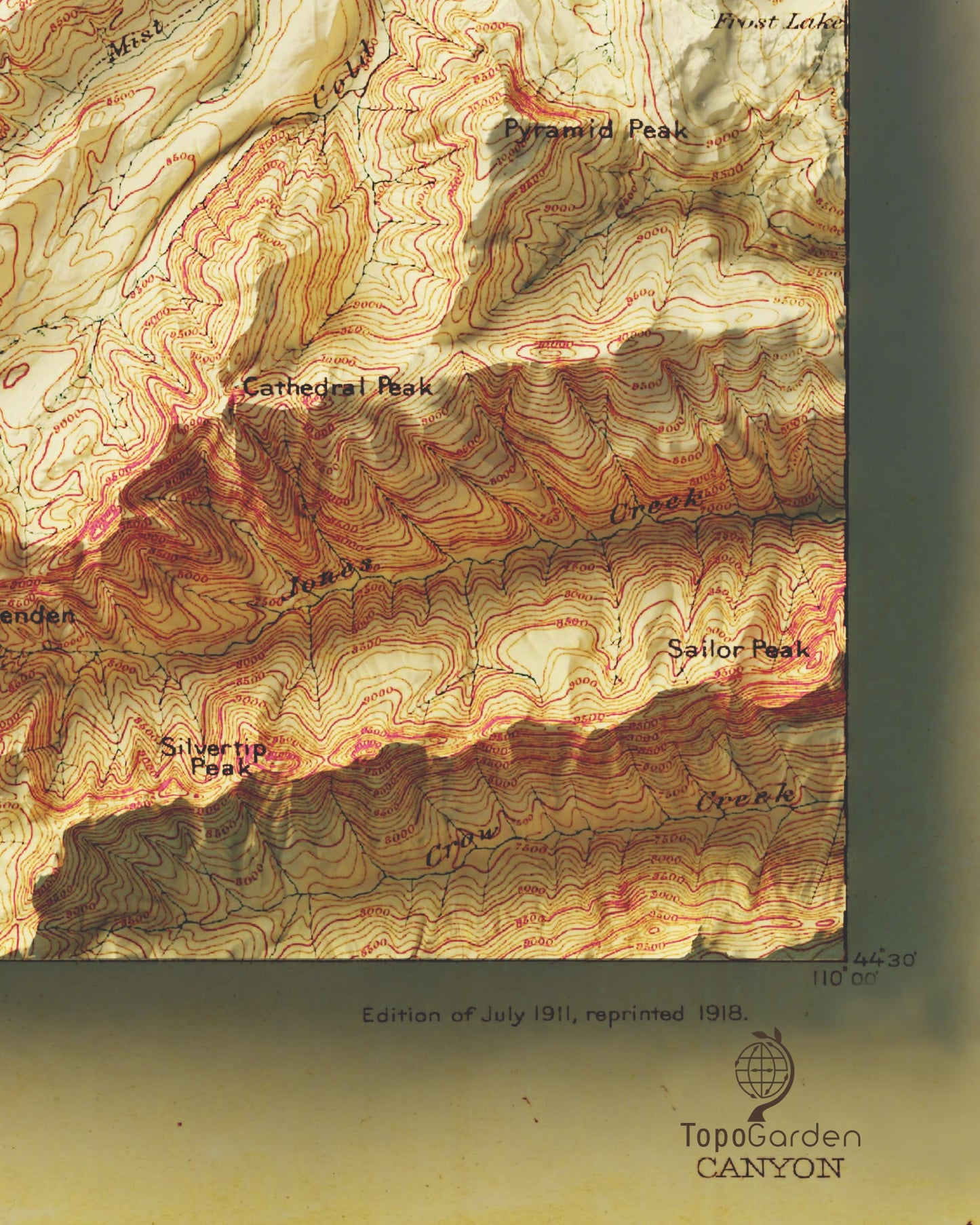 1911 Yellowstone National Park, WY | Canyon | 30'x30' Shaded Historic USGS Map