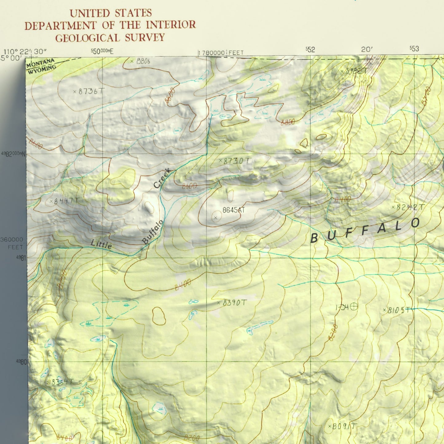 1986 Yellowstone National Park | Lamar Valley and Slough Creek | 7.5'x7.5' Shaded Historic USGS Map