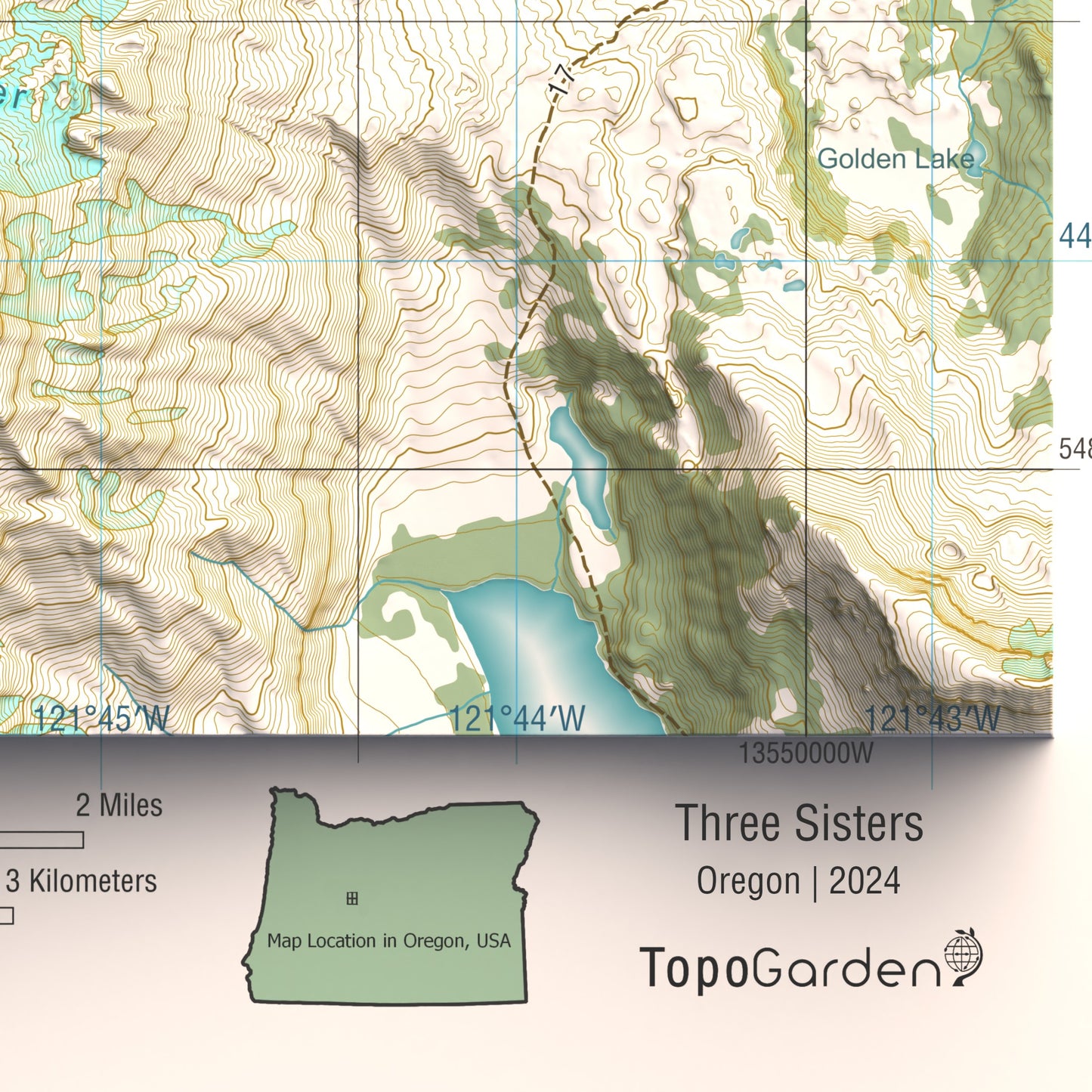 Three Sisters, OR | Shaded Topographic Map