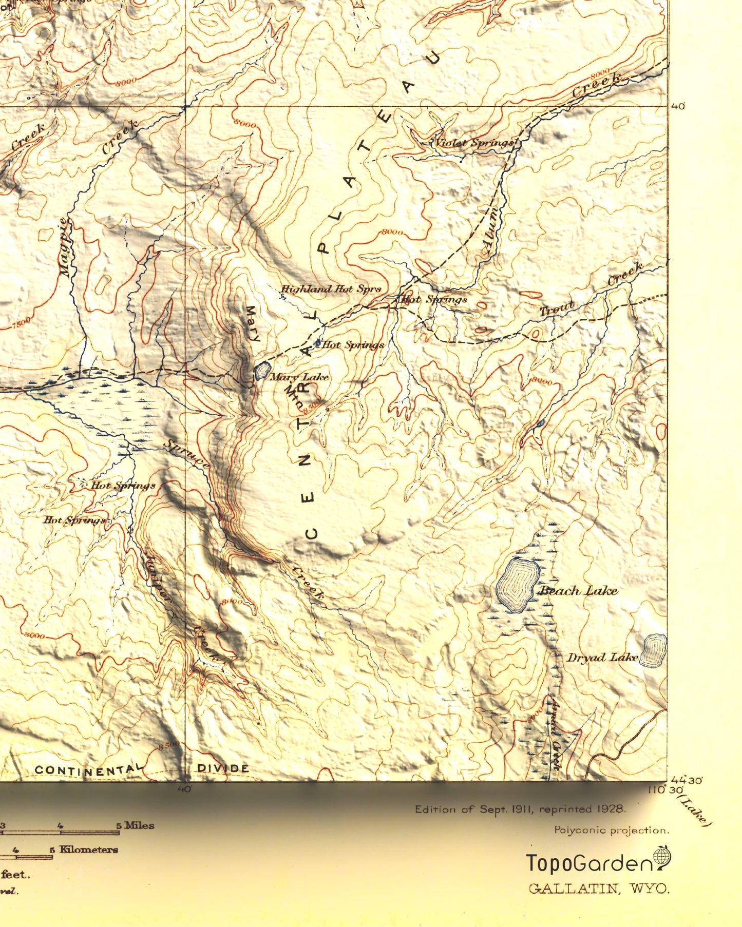 1911 Yellowstone National Park | Gallatin / NW Yellowstone | 30'x30' Shaded Historic USGS Map