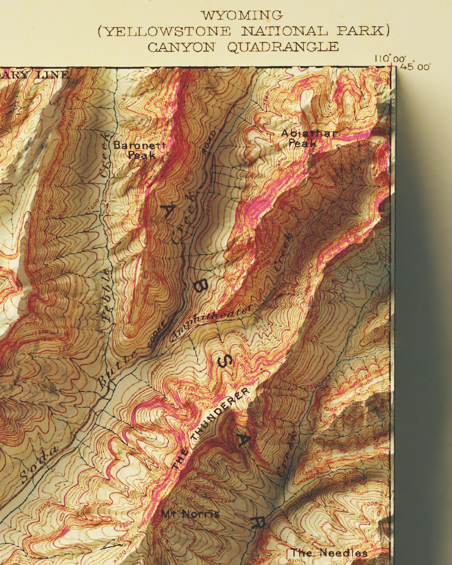 1911 Yellowstone National Park, WY | Canyon | 30'x30' Shaded Historic USGS Map
