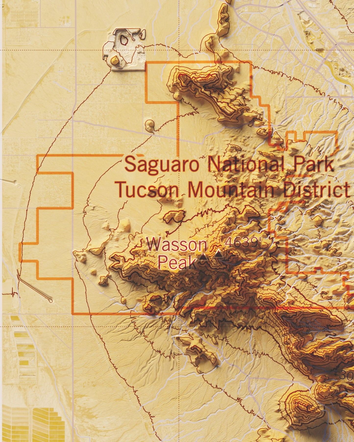 Tucson, AZ and Saguaro National Park | Shaded Relief Map