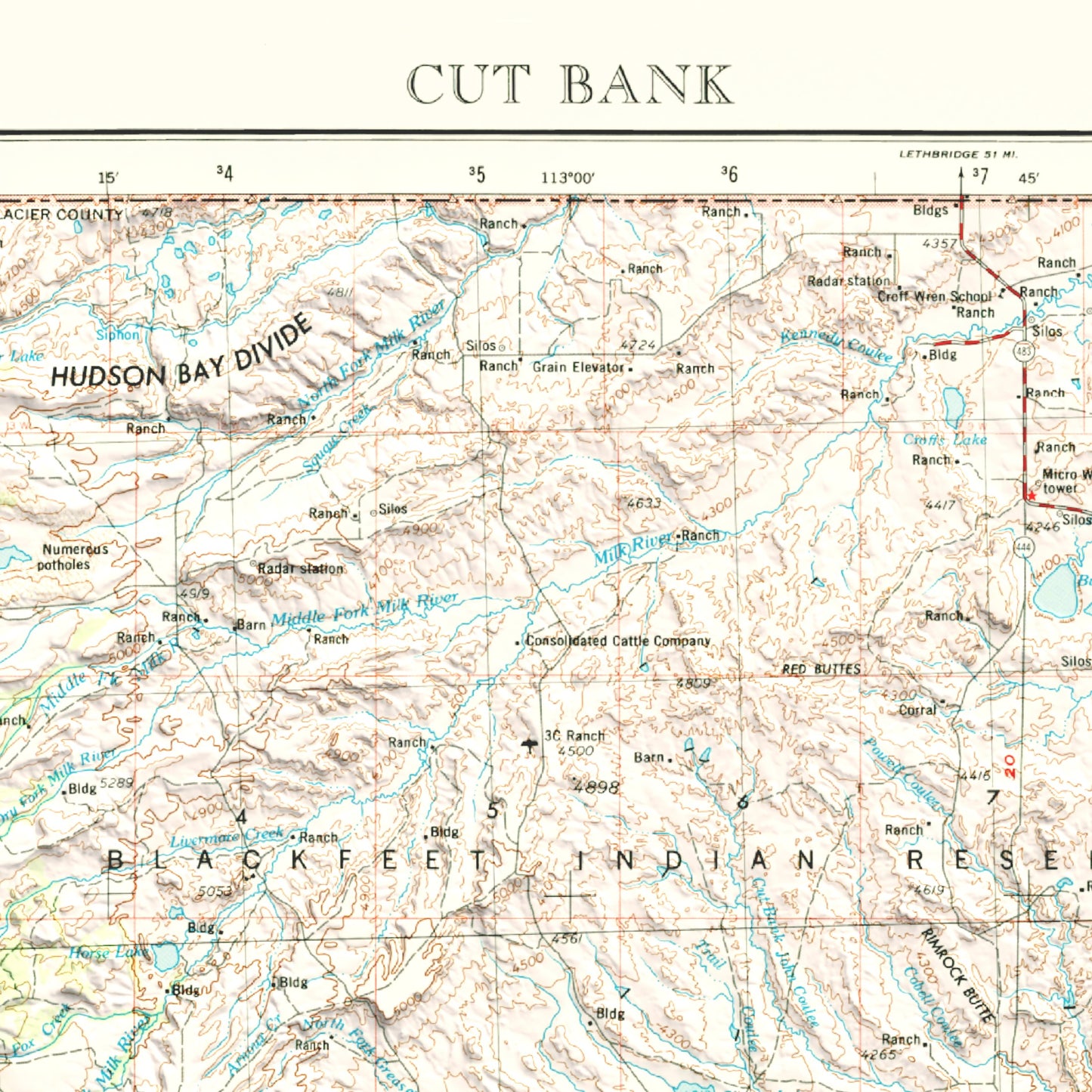 1960 Blackfeet Reservation & Cutbank, MT | 1x2 Degree Shaded Historic USGS Map