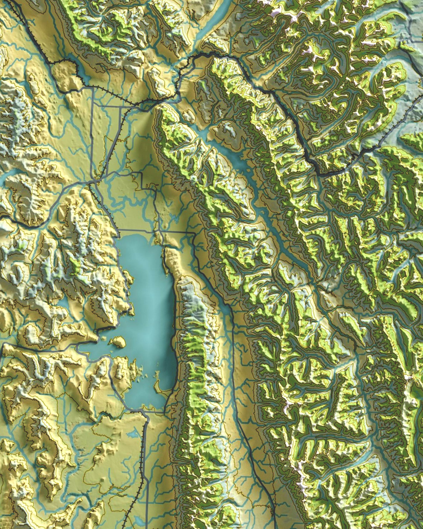 Colorful Hypsometric Maps of Montana | Hydrology, Roads, Contours and Shading