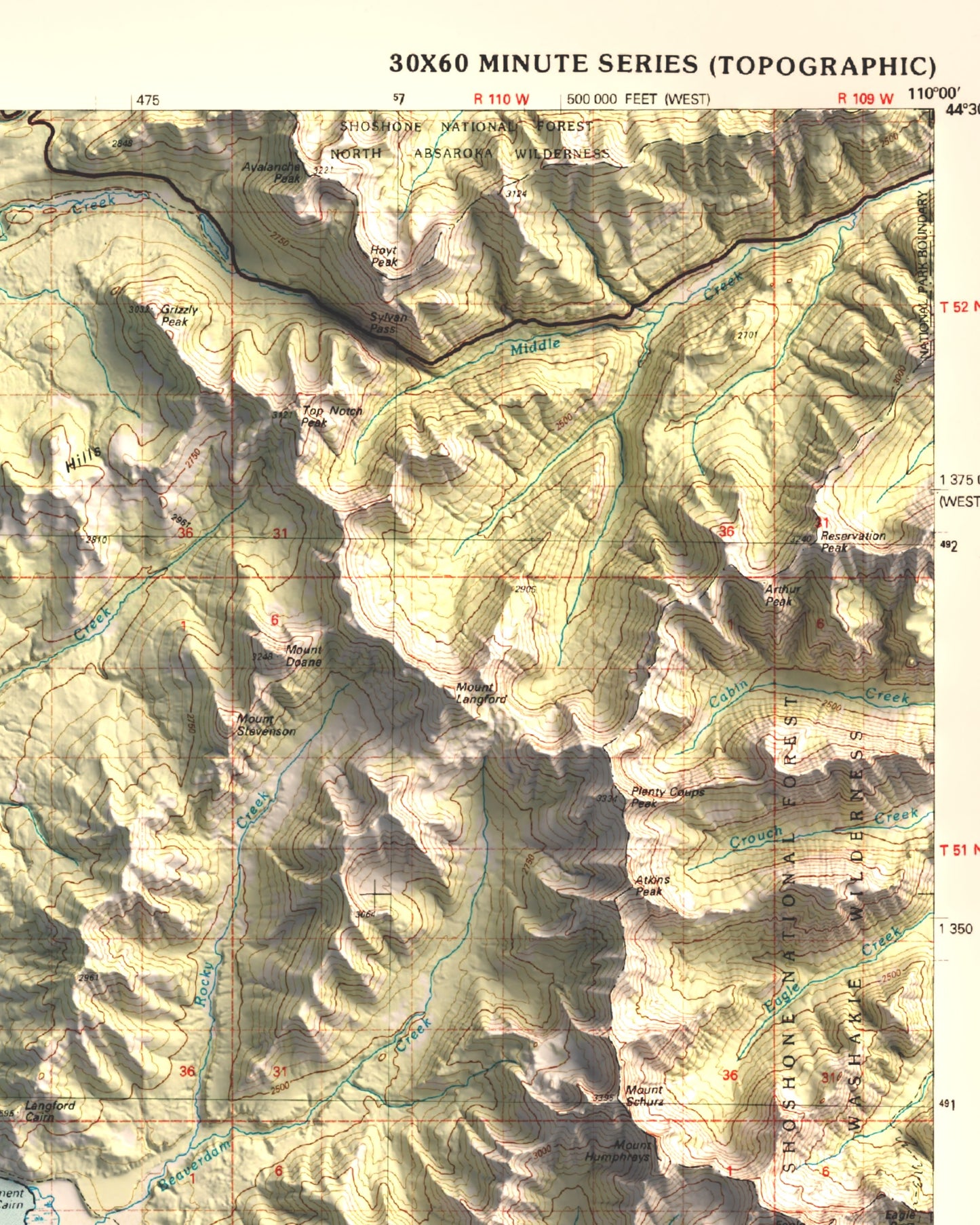 1982 Southern Yellowstone National Park | 30'x60' Shaded Historic USGS Map