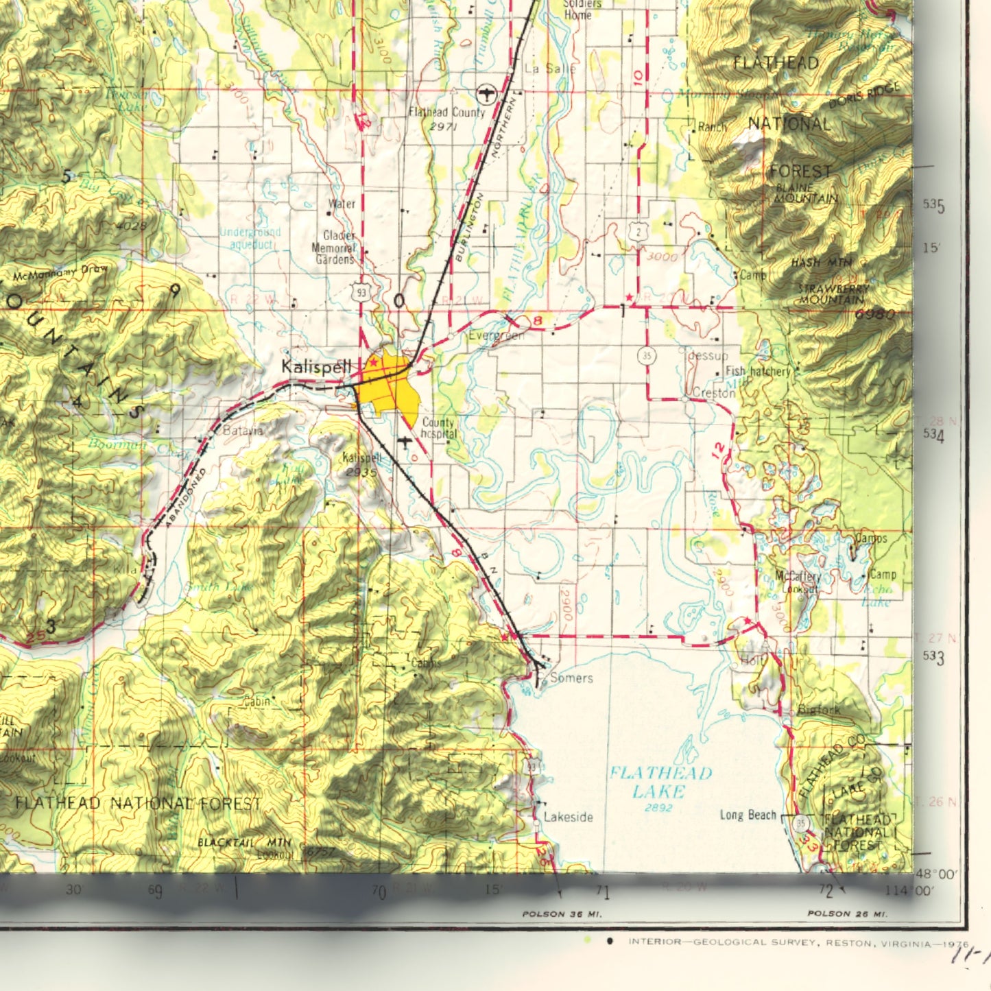 1957 Kalispell, MT | 1x2 Degree Shaded Historic USGS Map