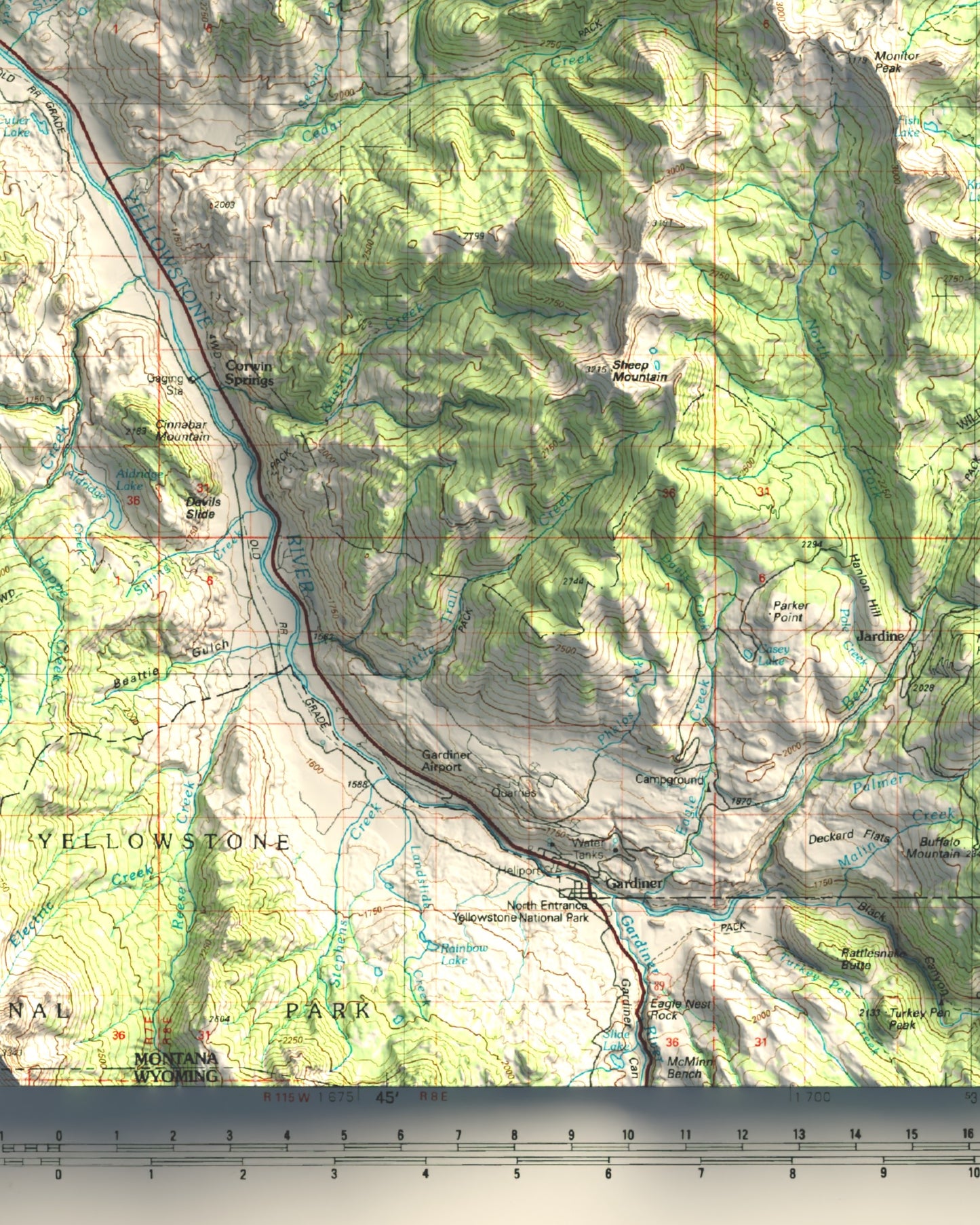 1992 Gardiner, MT | 30'x60' Shaded Historic USGS Map