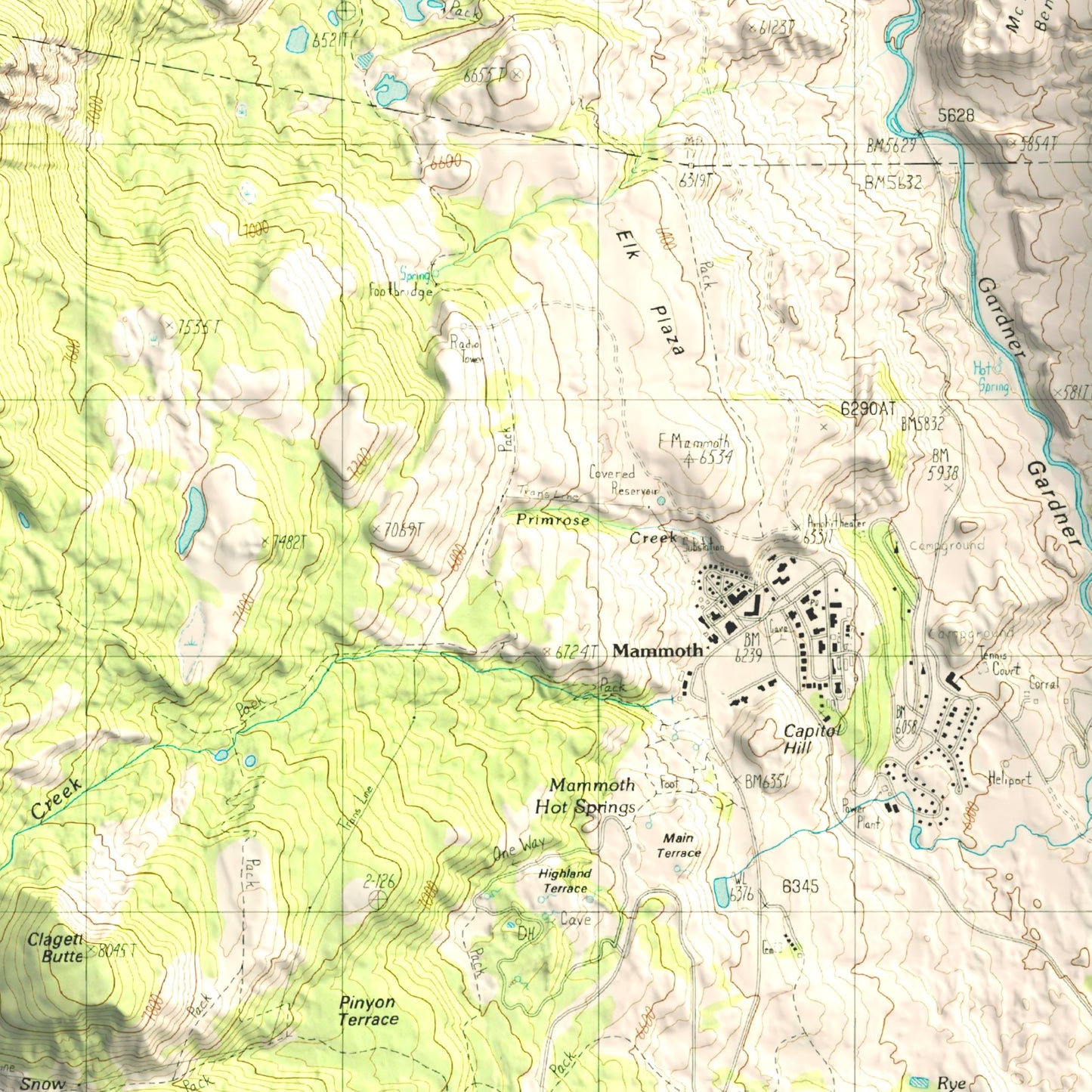 1986 Yellowstone National Park | Mammoth Hot Springs | 7.5'x7.5' Shaded Historic USGS Map