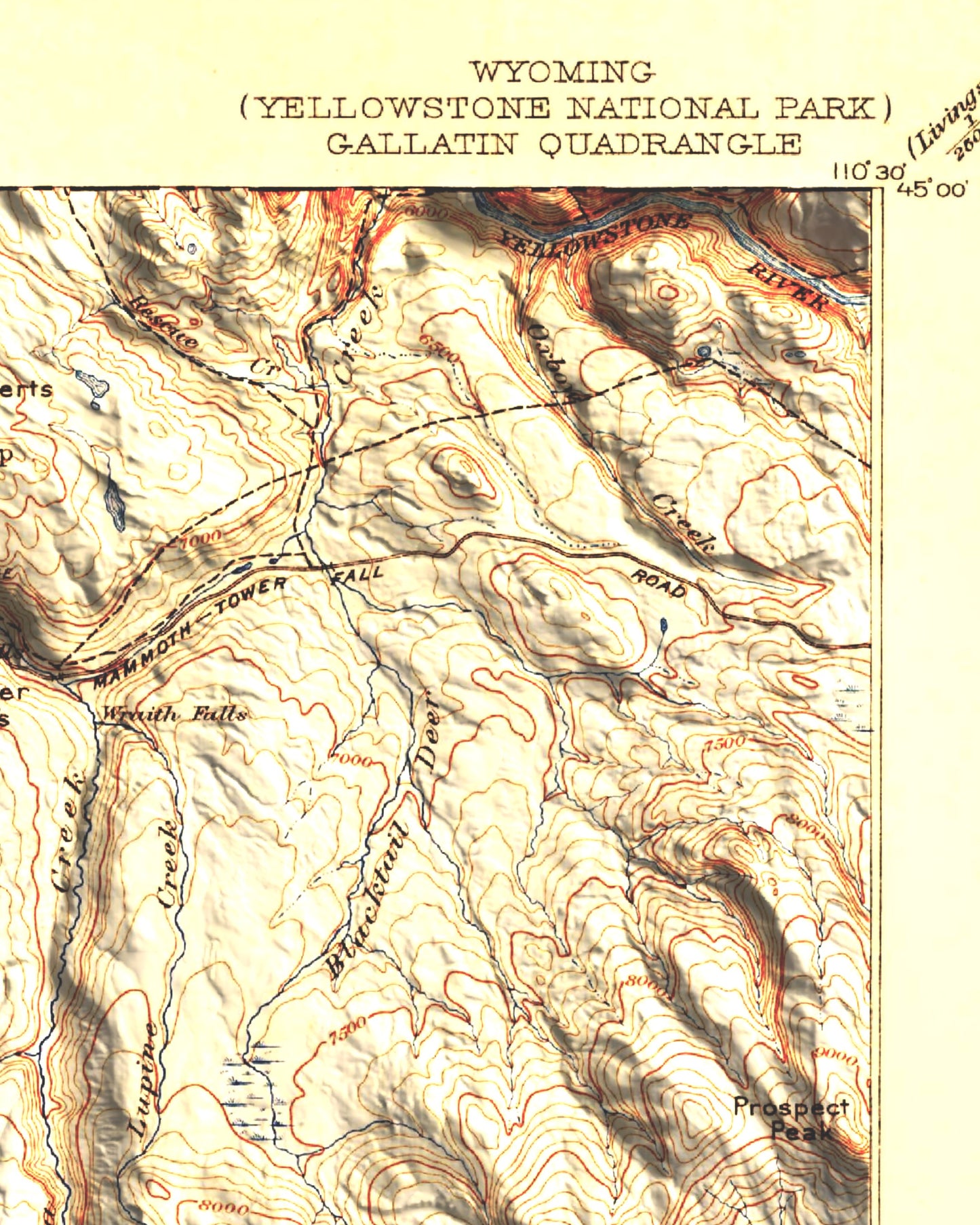 1911 Yellowstone National Park | Gallatin / NW Yellowstone | 30'x30' Shaded Historic USGS Map