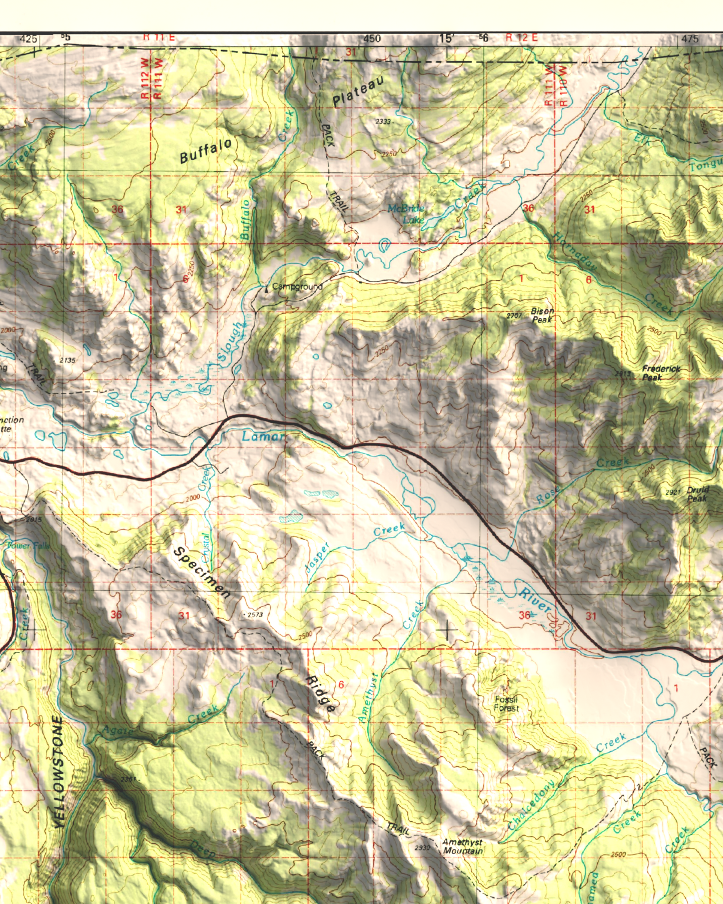 1983 Northern Yellowstone National Park | 30'x60' Shaded Historic USGS Map