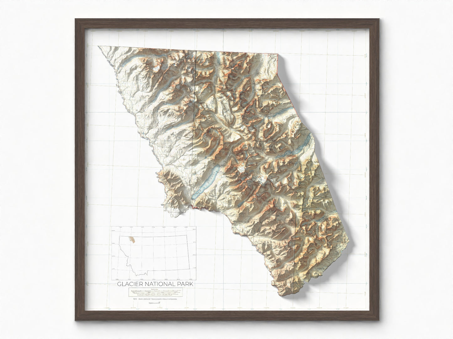 1901 - 1943 Glacier National Park, MT | 30' X 30' Shaded Historic USGS Composite Map