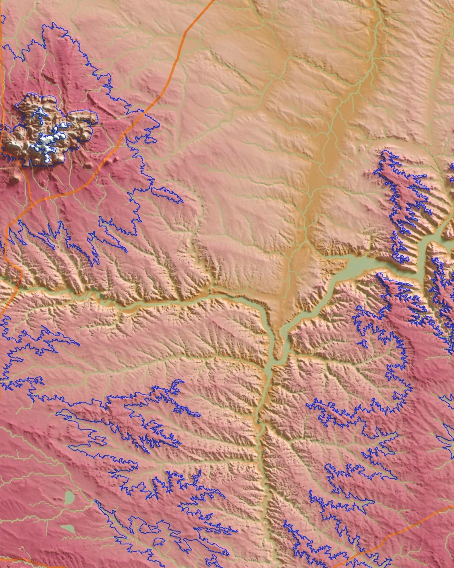 Colorful Hypsometric Maps of Montana | Hydrology, Roads, Contours and Shading