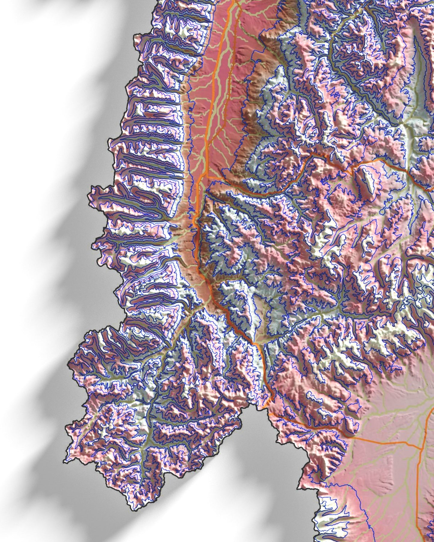 Colorful Hypsometric Maps of Montana | Hydrology, Roads, Contours and Shading