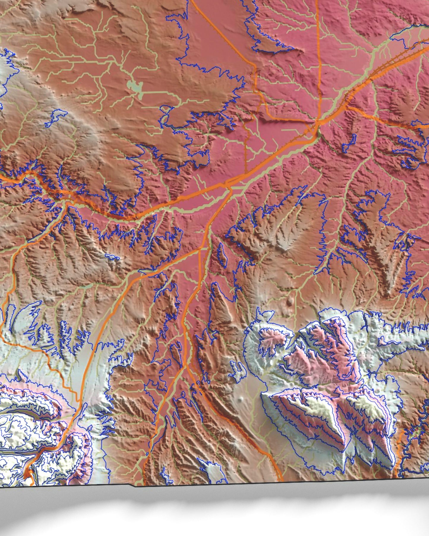 Colorful Hypsometric Maps of Montana | Hydrology, Roads, Contours and Shading