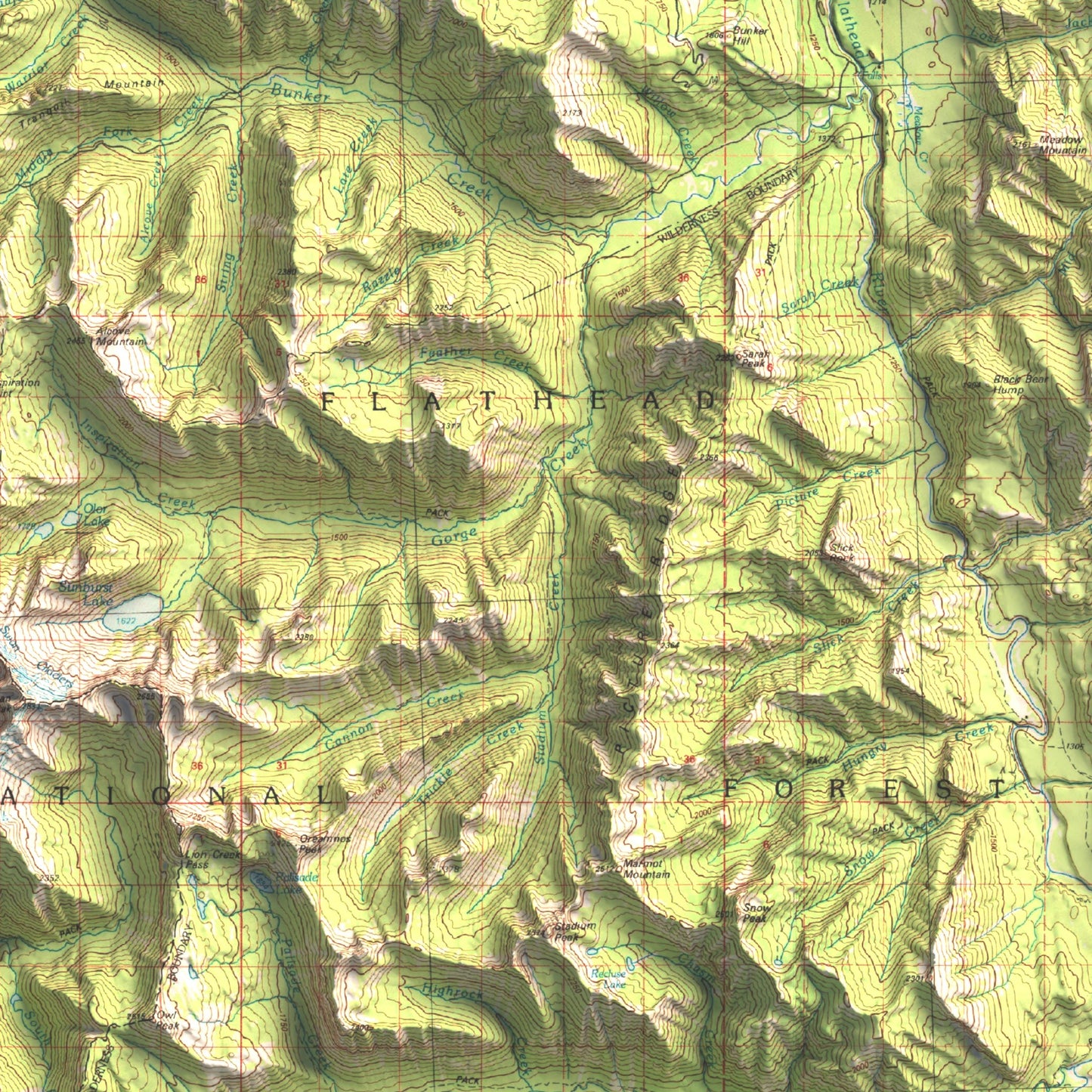 1988 Swan Range, MT | 30'x60' Shaded Historic USGS Map