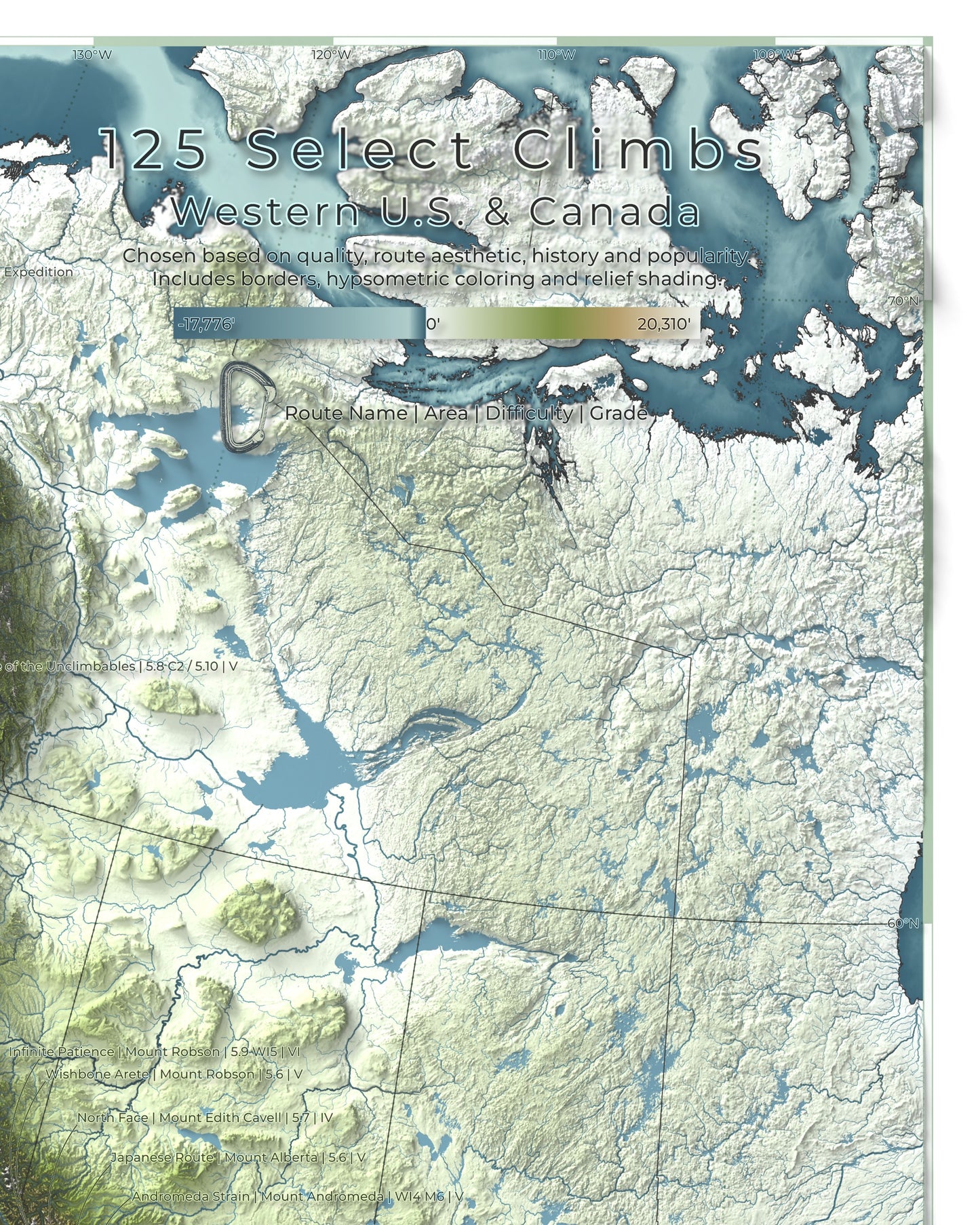 North America Climbing & Mountaineering Map | 125 Select Routes