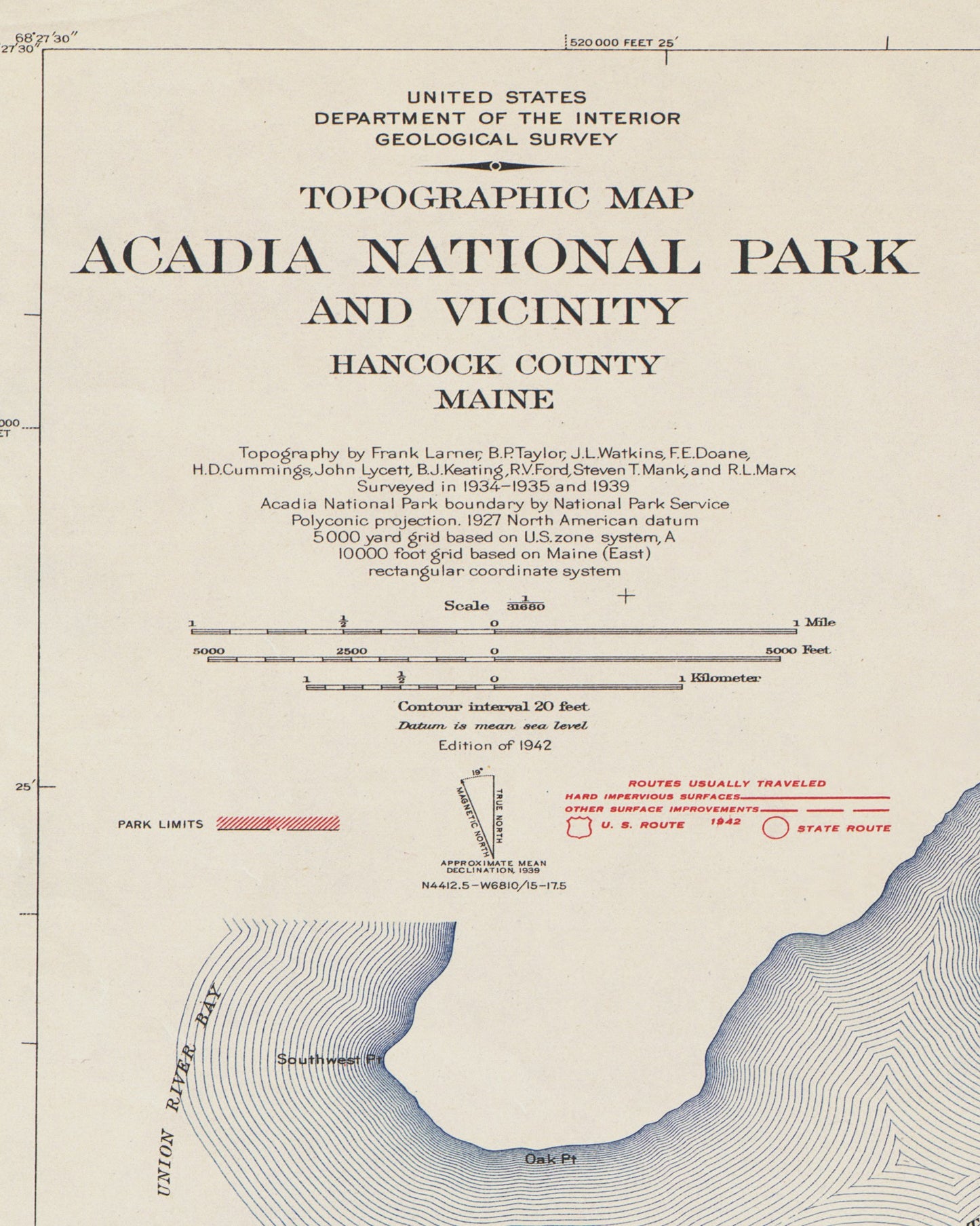 1942 Acadia National Park | USGS Historic Topographic Map