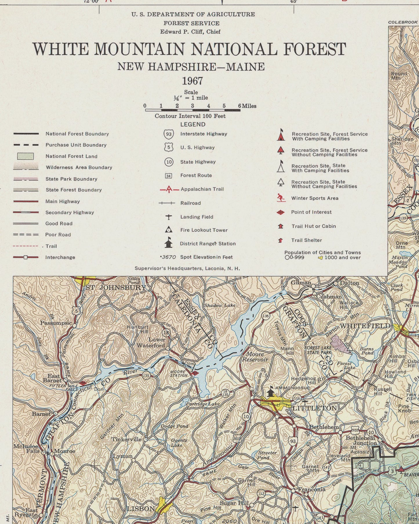 1967 White Mountain National Forest Recreation Map