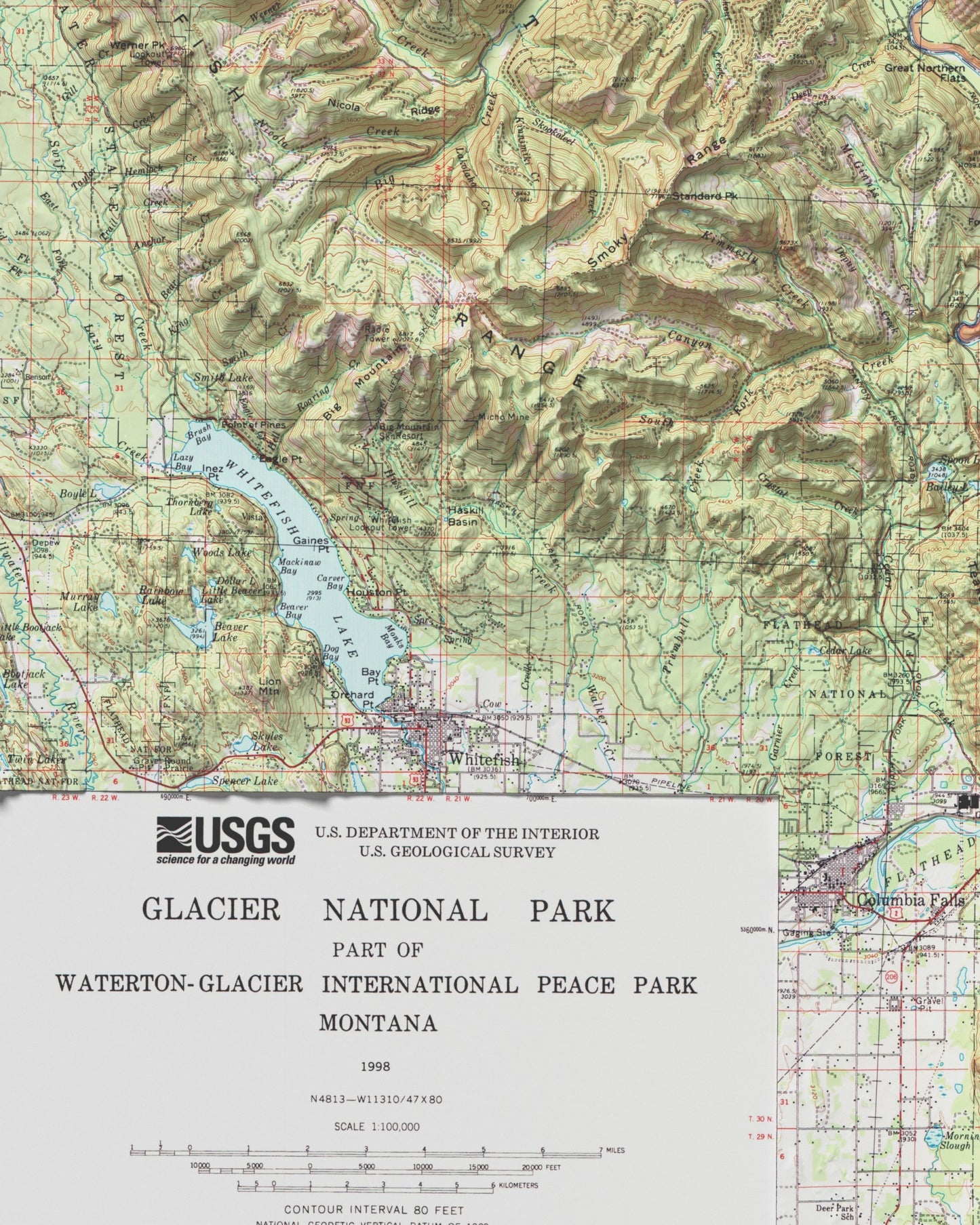 1998 Glacier National Park | Topographic USGS Map