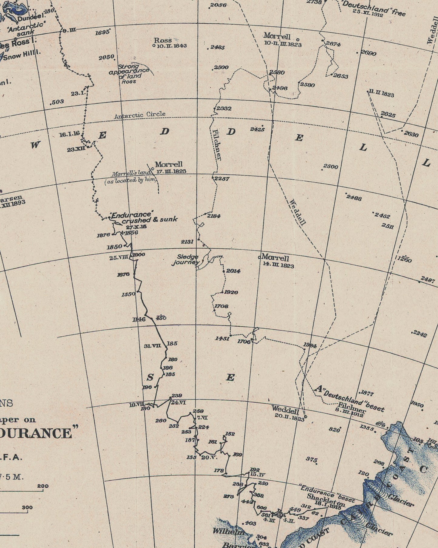 The Drift of The Endurance | 1918 Map of the Antarctic Shackleton Expedition