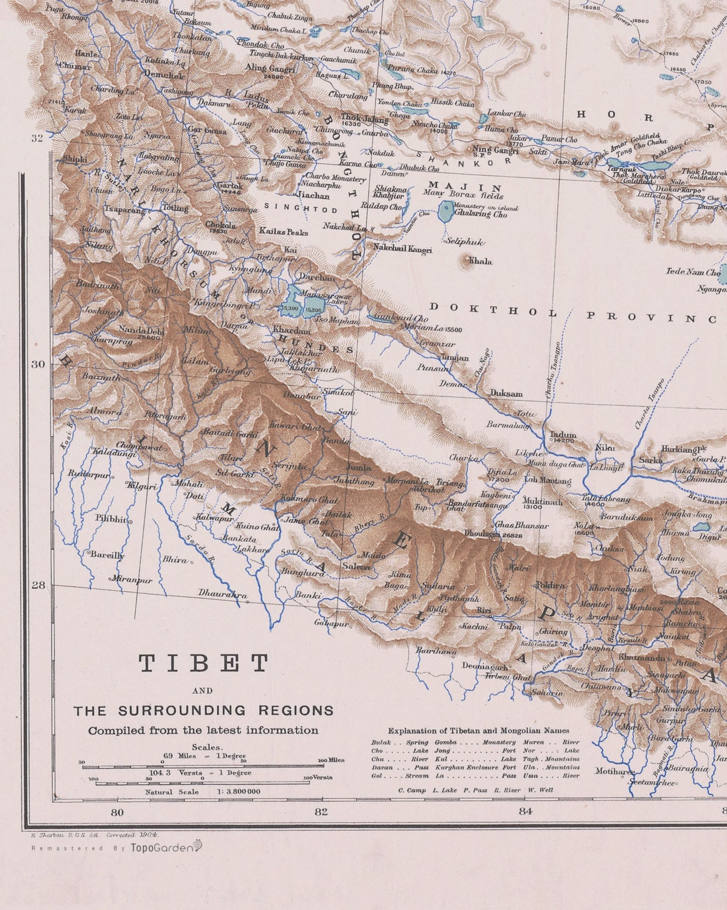 1904 Topographic Map of Tibet