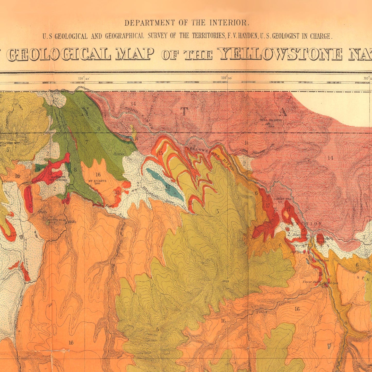 1878 Yellowstone Geologic Map | Enhanced and Remastered | Tapestry and Duvet