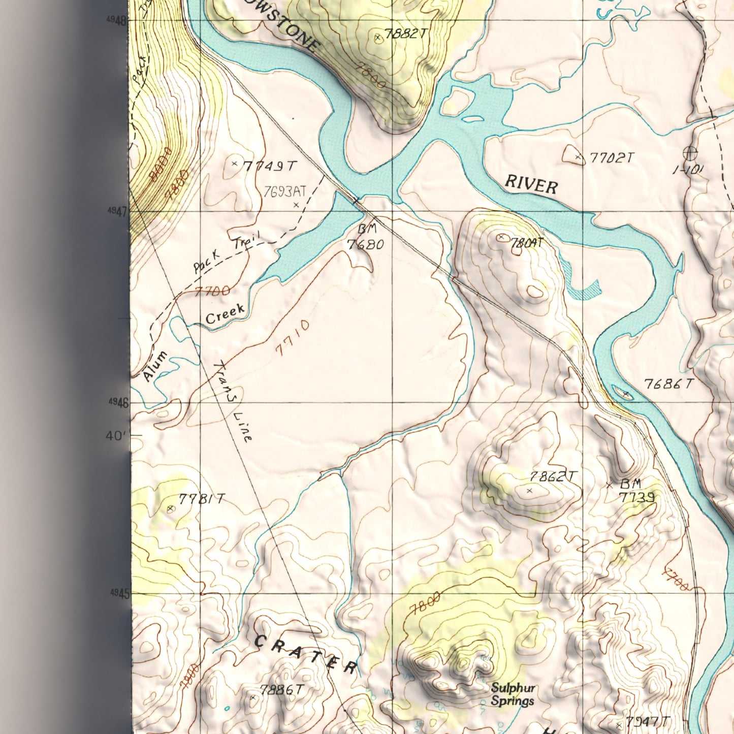 1986 Yellowstone National Park | Canyon & Hayden Valley | 7.5'x7.5' Shaded Historic USGS Map