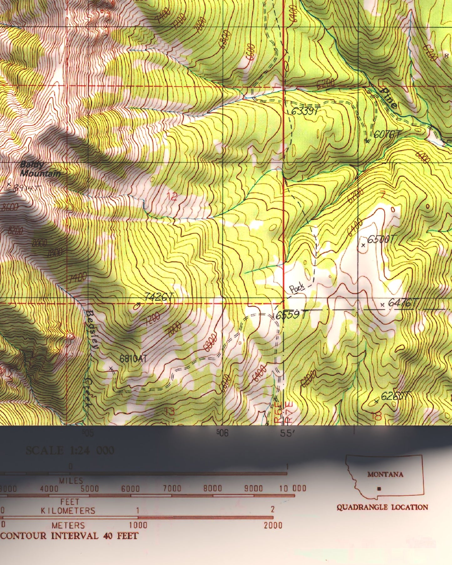 1987 Saddle Peak, MT | 7.5'x7.5' Shaded Historic USGS Map