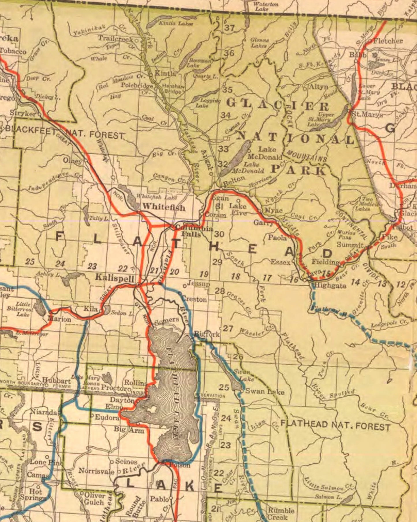 1926 Topographic Highway Map of Montana