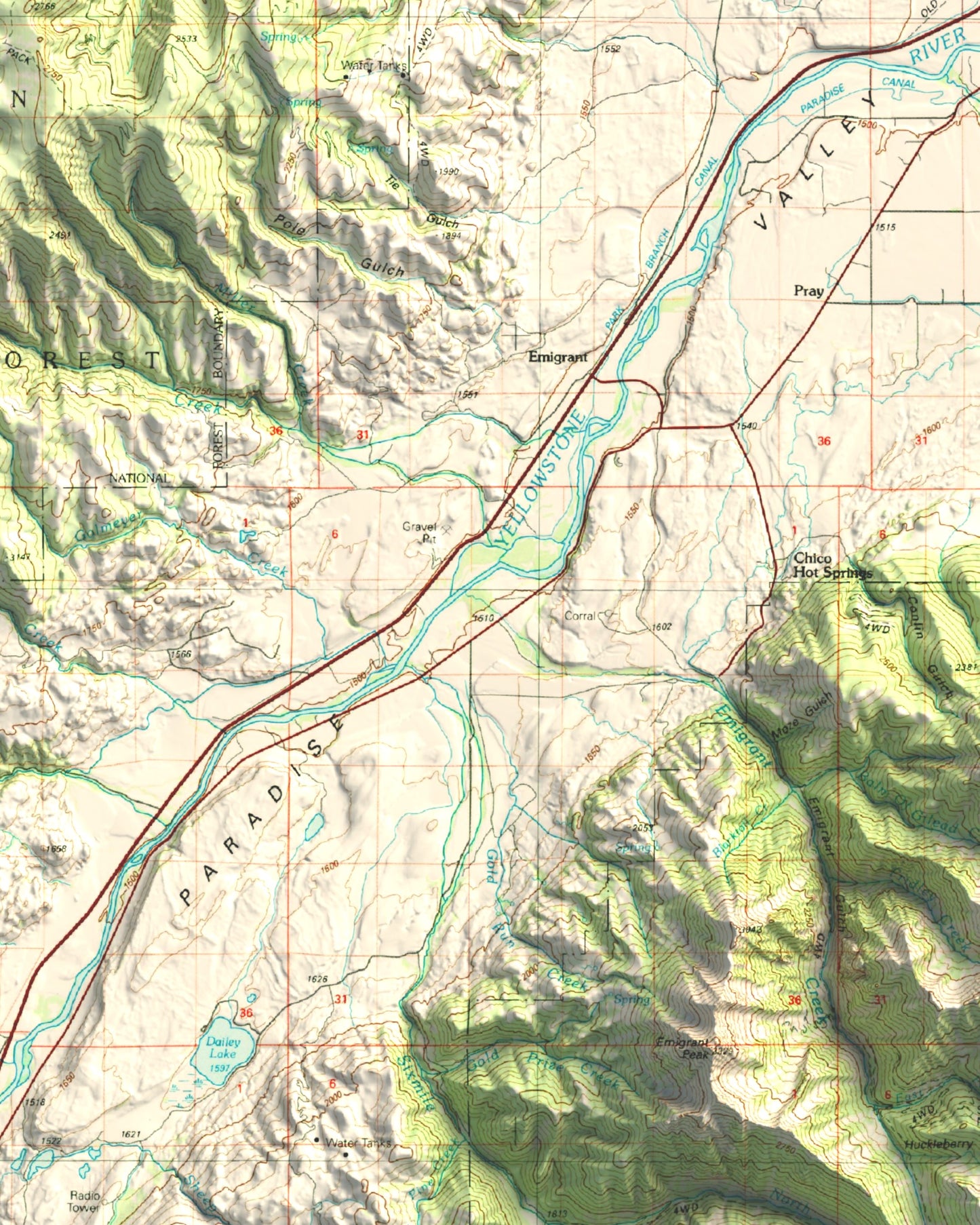 1992 Gardiner, MT | 30'x60' Shaded Historic USGS Map