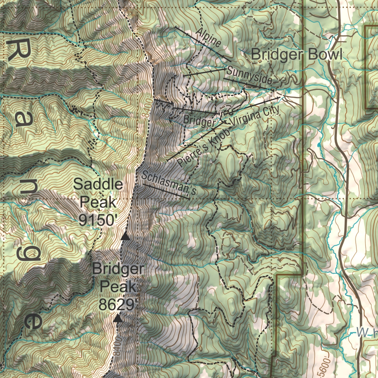 Bridger Mountains, MT | Shaded Topographic Map