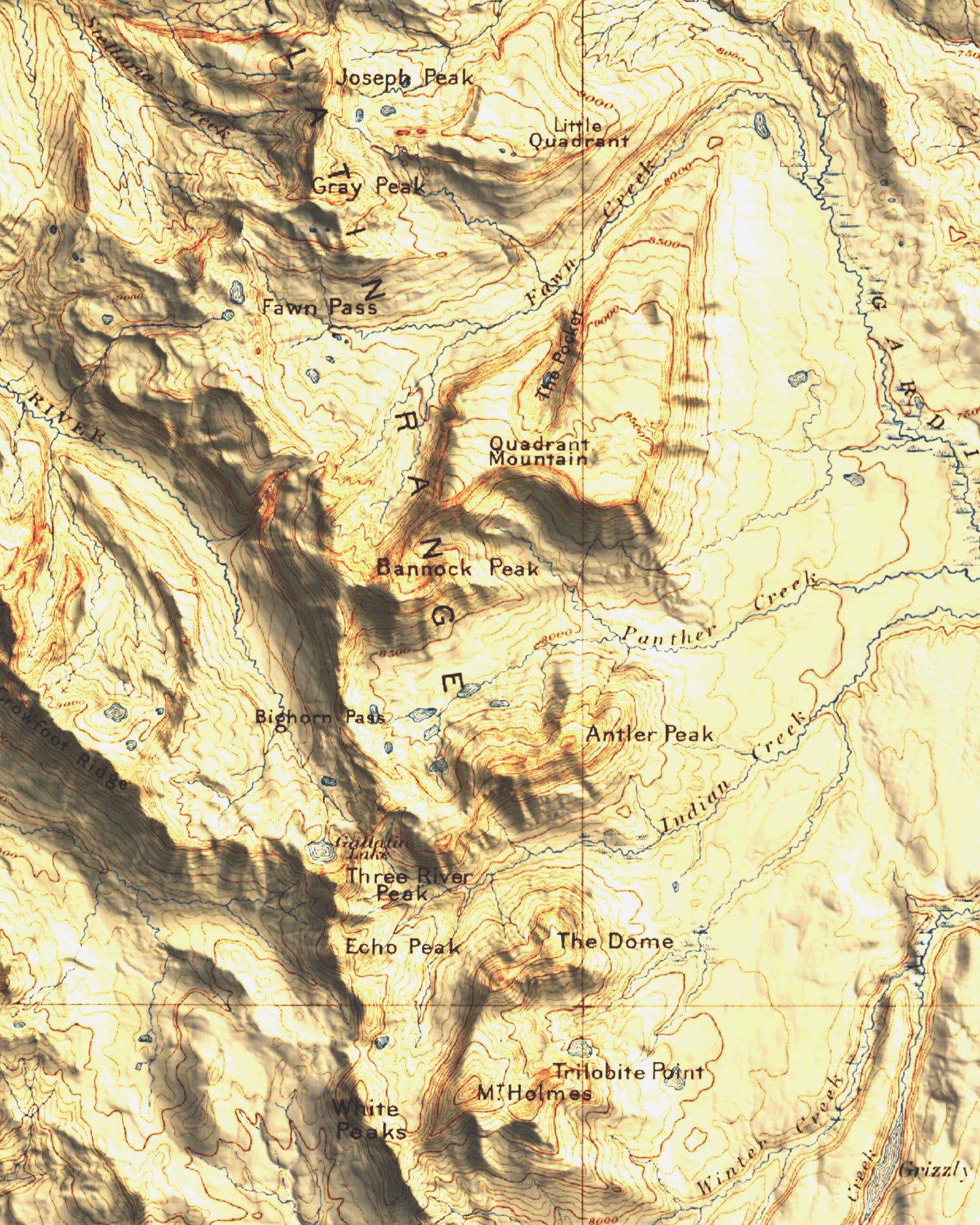 1896 Yellowstone National Park | Gallatin / NW Yellowstone | 30'x30' Shaded Historic USGS Map