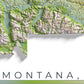 Colorful Hypsometric Maps of Montana | Hydrology, Roads, Contours and Shading