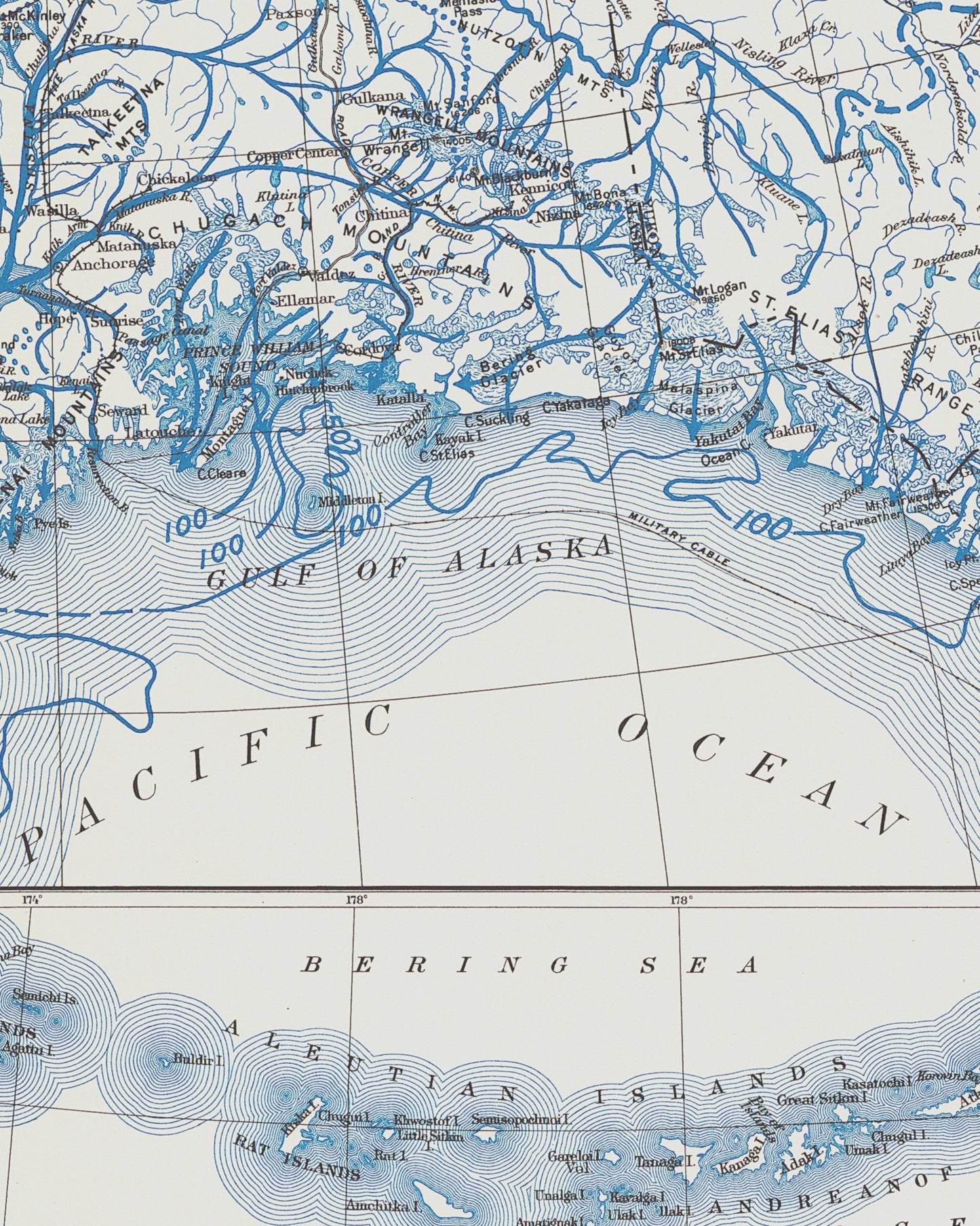 1931 Map of Alaska | Wisconsin Ice Age Glacial Extent and Flow