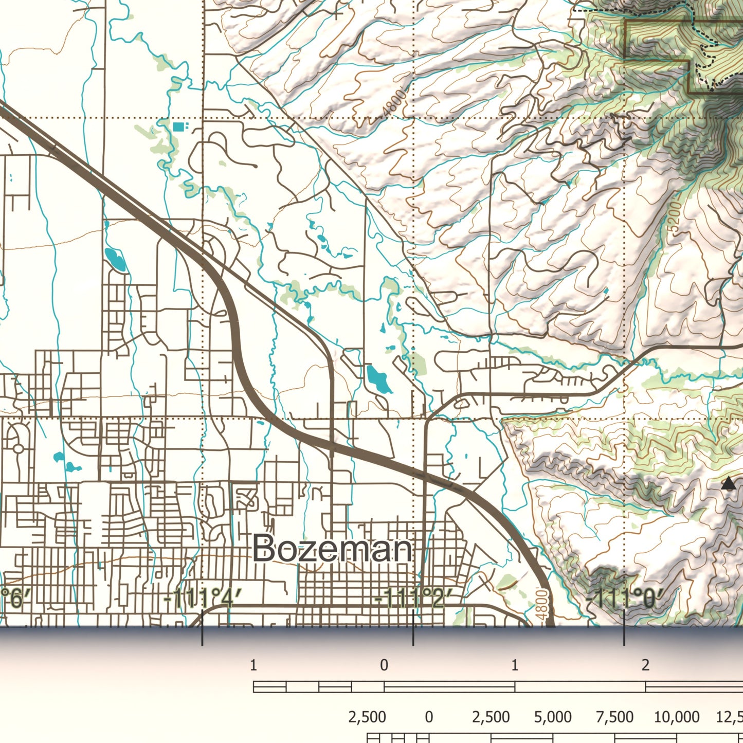 Bridger Mountains, MT | Shaded Topographic Map