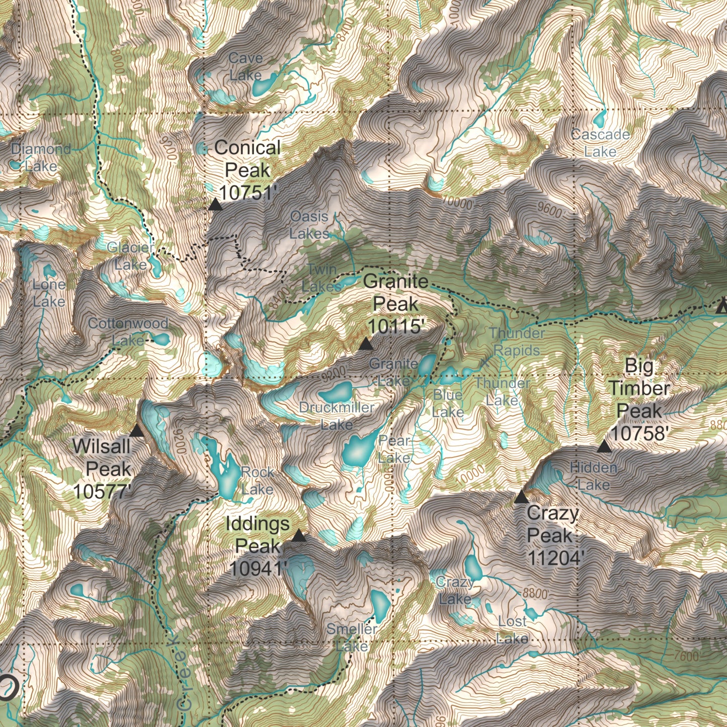 Crazy Mountains, MT | Shaded Topographic Map