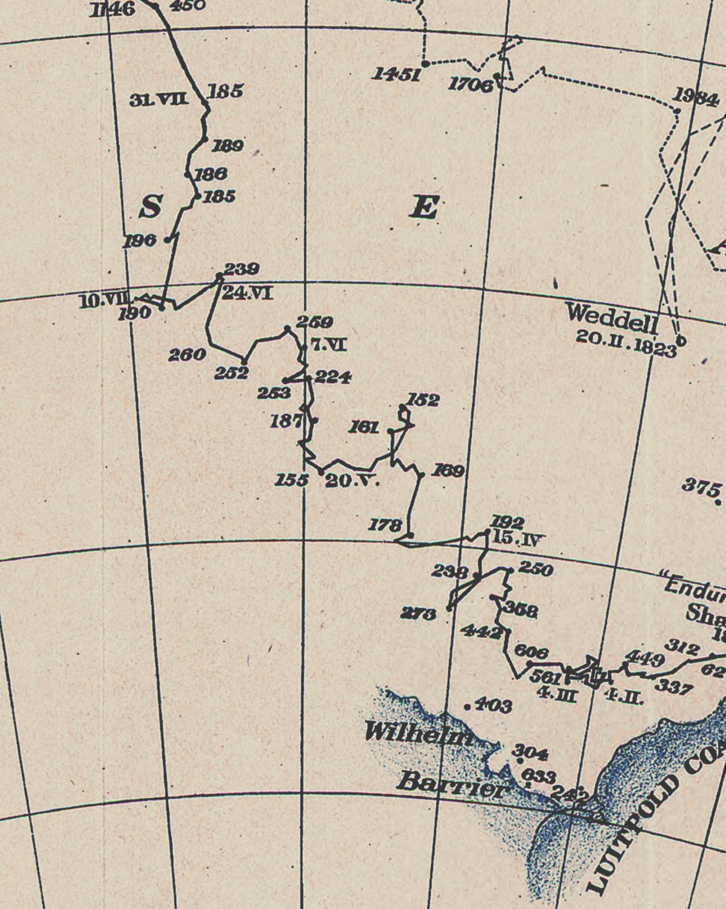 The Drift of The Endurance | 1918 Map of the Antarctic Shackleton Expedition