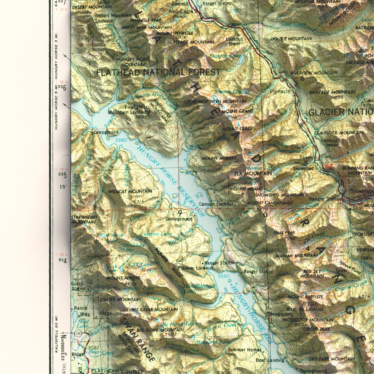 1960 Blackfeet Reservation & Cutbank, MT |  1x2 Degree Shaded Historic USGS Map
