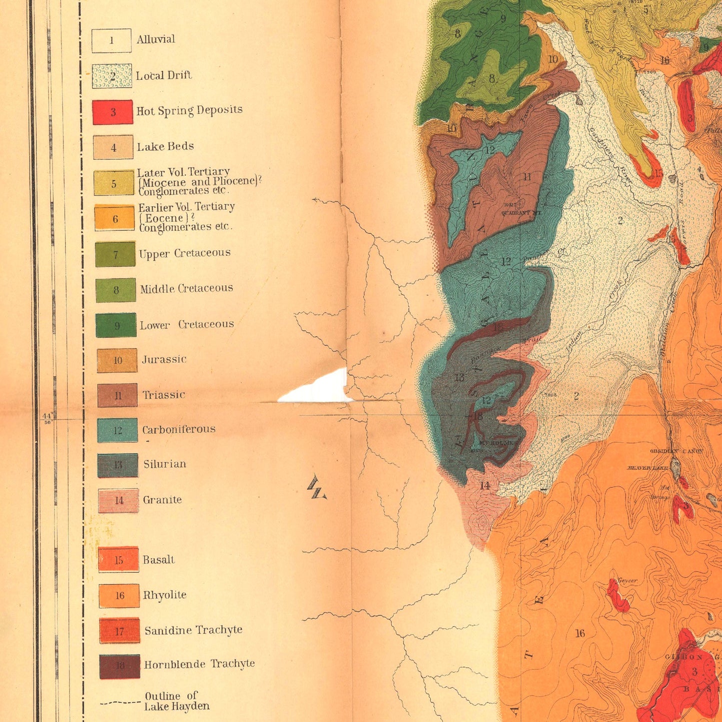 1878 Yellowstone Geologic Map | Enhanced and Remastered | Tapestry and Duvet