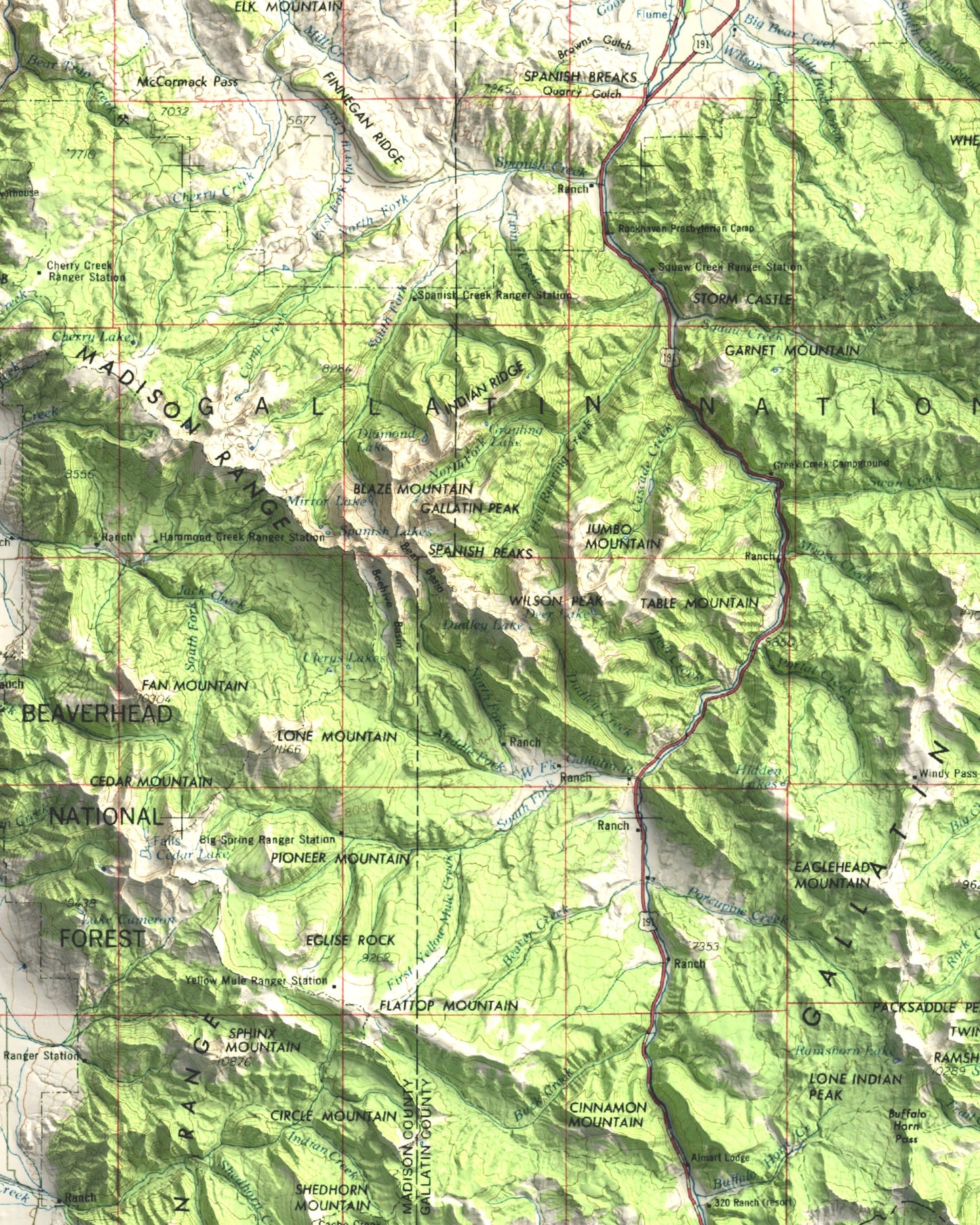 1958 Bozeman, MT | 1x2 Degree Shaded Historic USGS Map