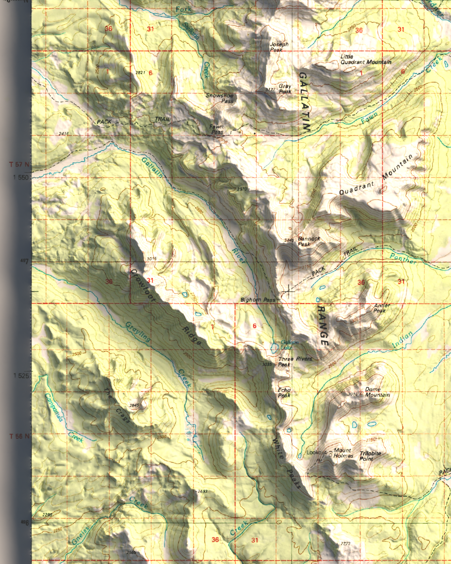 1983 Northern Yellowstone National Park | 30'x60' Shaded Historic USGS Map