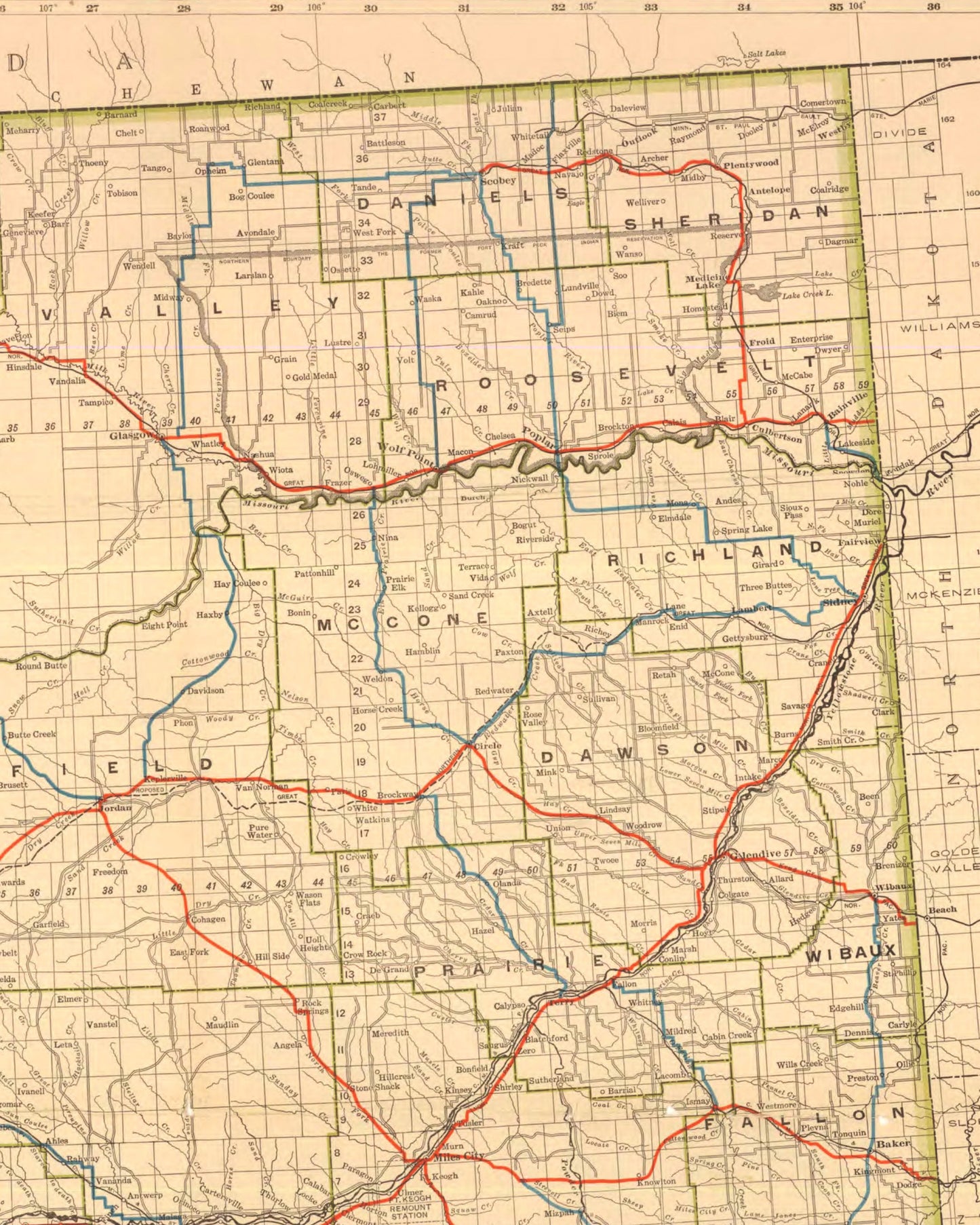 1926 Topographic Highway Map of Montana